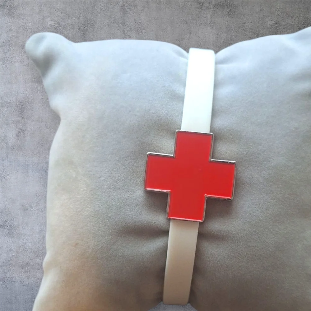 Red Cross Allergy Health Alert Bracelet Adjustible Red And White